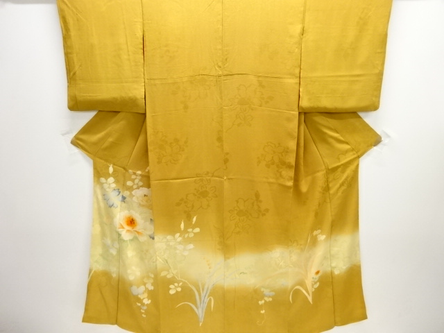 大正ロマン　紋錦紗牡丹模様刺繍一つ紋着物